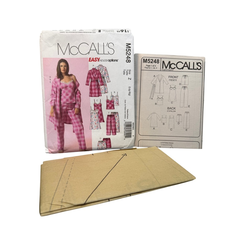 McCalls 5248 Sewing Pattern L XL New Uncut Robe Pajamas Loungewear DIY Sleepwear